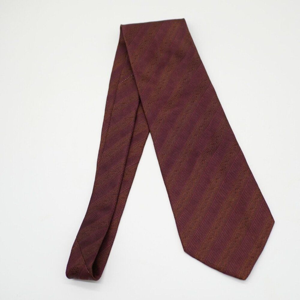 Joseph Abboud Brown Purple Striped Woven Short Wide Silk Tie - Picture 6 of 6
